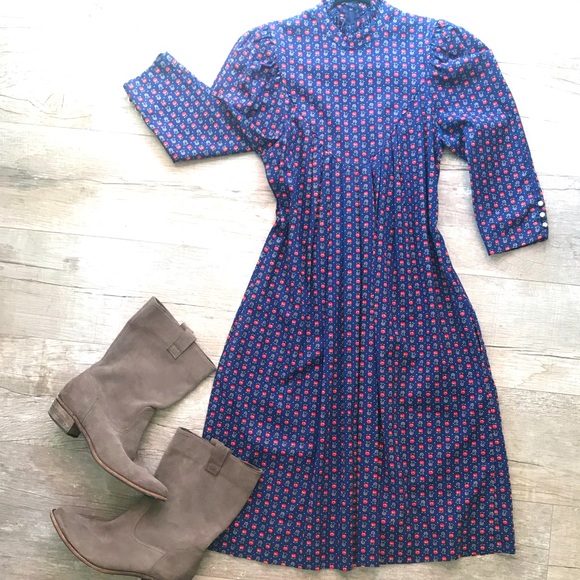 Vintage Dresses & Skirts - Vintage Robbie Bee Floral Prairie Dress Cottagecore Country Mock Neck Midi